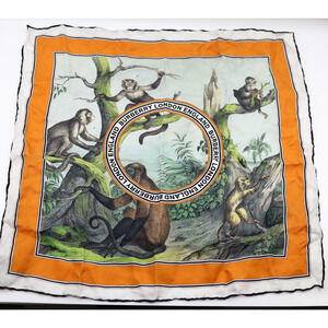 C0 Flawless BURBERRY Illustrated Monkey Logo Print Square Silk Scarf 17" x 17"